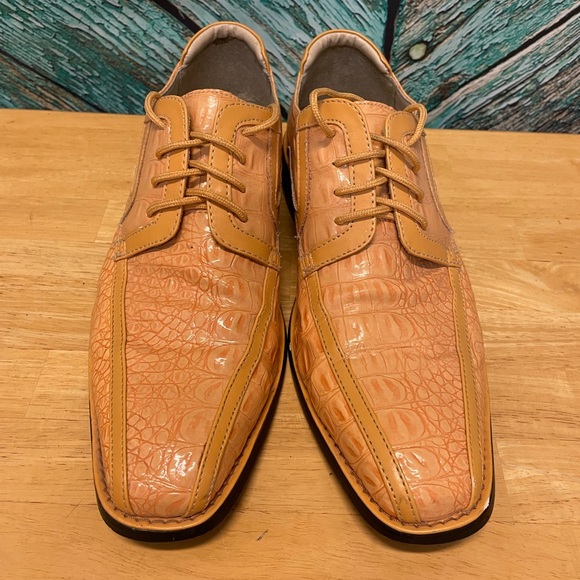 Hugo Vitelli Camel Loafers Tan Formal Oxfords dress shoes lace up wingtip gator - Picture 5 of 8